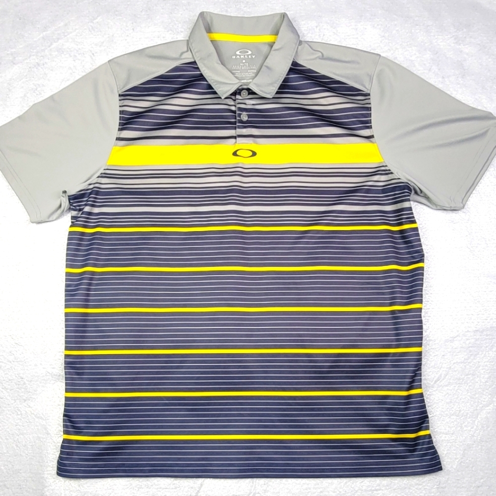 Oakley O Regular Fit Hydrolix SS Gray Yellow Pullover Golf Polo Shirt - Men XL